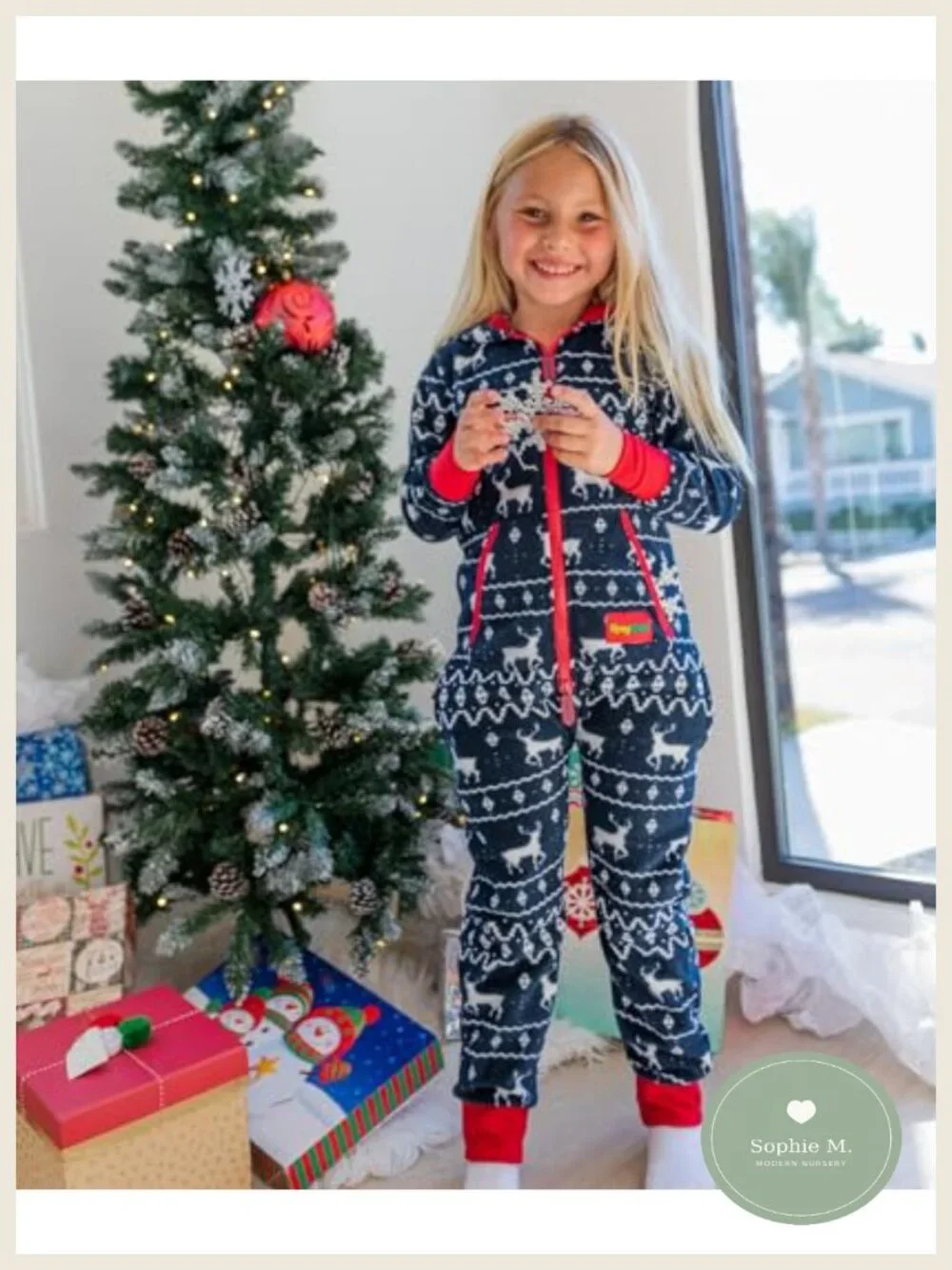 Kids Christmas Hooded Fleece Romper One Piece Pajama Jumpsuit